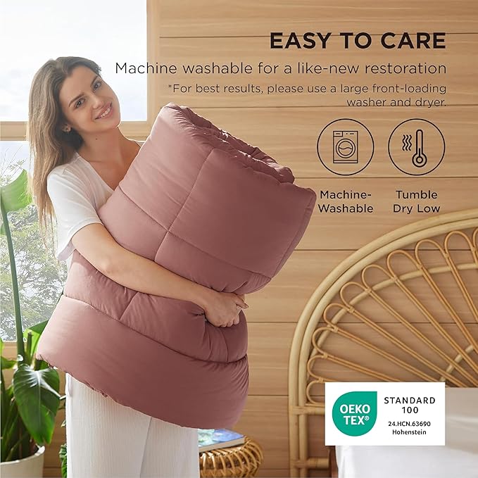 Bedsure Comforter Duvet Insert - Quilted Comforters Cal King Size, All Season Duvet, GentleSoft Down Alternative Bedding, with 8 Tabs, Gifts for Women/Men, Dusty Pink, California King 96 X 102 Inches
