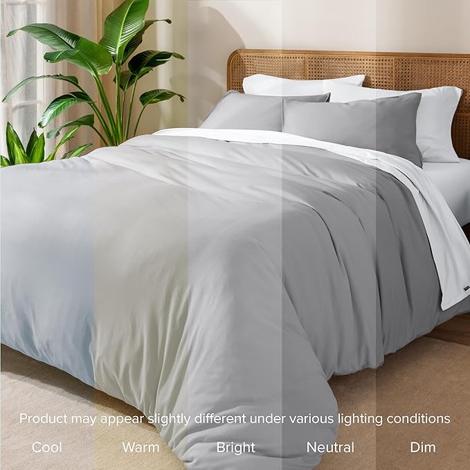 Bare Home 100% Organic Cotton Jersey Duvet Cover Set - Ultra Soft - 100% Cotton - 3pcs - Corner Ties - Button Closure - Bed Duvet Cover & Pillow Shams (King/Cal King, Light Grey)