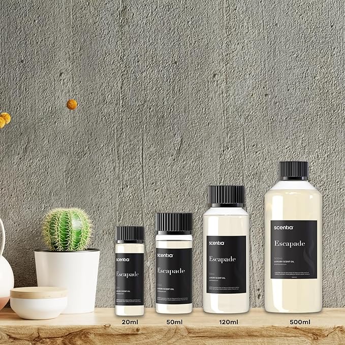 Scentia Hotel Diffuser Oil Inspired by 5-Star Hotel Scent - 120 mL 4.06 fl oz - Essential Oil Botanical Jasmine, Bergamot & Fresh Marine Notes for Aromatherapy Diffusers - Escapade, Thanksgiving Gift