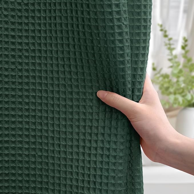 Waffle Weave Shower Curtain - Dark Green Cotton Fabric Texture Heavyweight Shower Curtain for Bathroom,Washable,72Wx72L