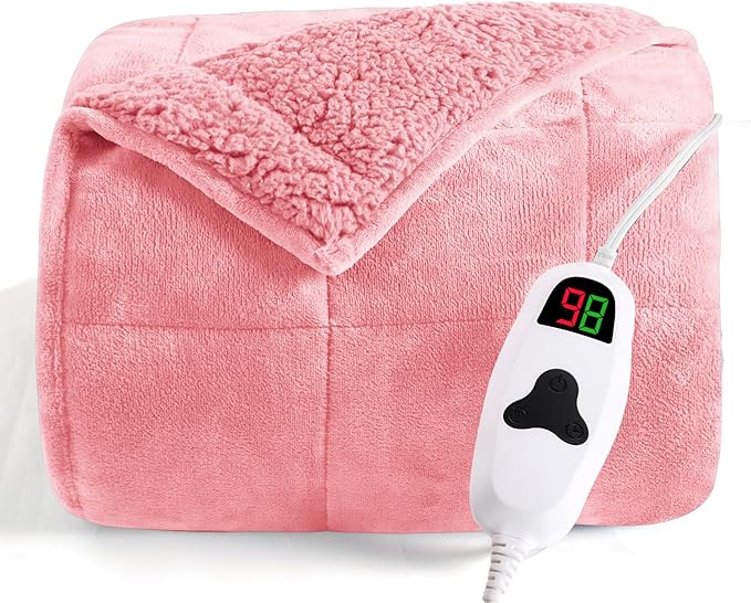 CYMULA Heated Weighted Blanket for Adults, Weighted Heated Blanket 60" x 80", 20lbs Sherpa Fleece Weighted Electric Blanket Soft Heating Blanket with 10 Heating Levels & 1-8 Hours Auto Off, Pink