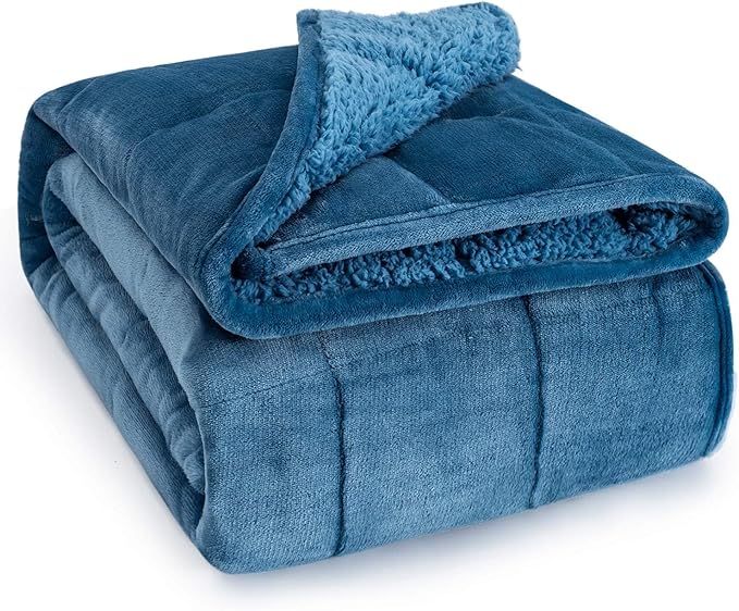 Sivio Sherpa Fleece Weighted Blanket for Adult, 15lbs Fuzzy Throw Blanket with Soft Plush Flannel, Reversible Queen Size Super Soft Extra Warm Cozy Fluffy Blanket, 60x80 Inch Dual Sided Slate Blue
