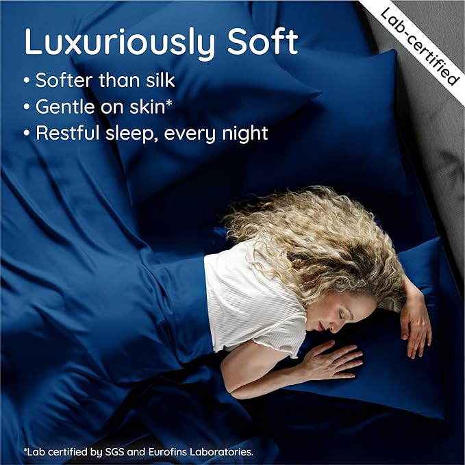 Bambaw Queen Sheet Set 6pcs – 100% Viscose Derived from Bamboo Bed Sheets Queen Size, Breathable Cooling Sheets, Luxury Sheets, Buttery Soft Bed Sheets, Deep Pockets Fits Up to 16'' (Navy Blue)