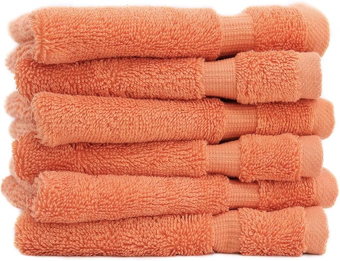 Luxury Hotel & Spa Towel Turkish Cotton Washcloths - Coral - Dobby Border - Set of 6