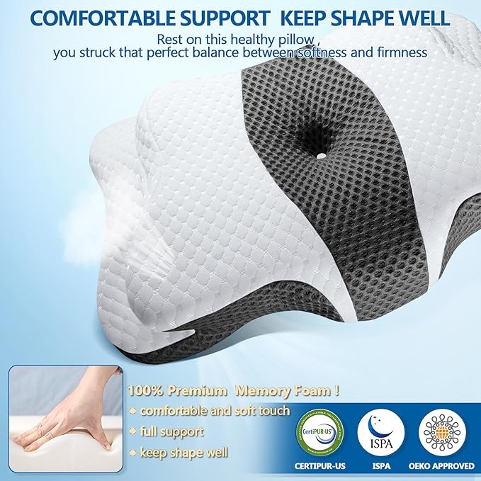 Cervical Neck Pillow for Pain Relief Sleeping, Contour Memory Foam Pillow, Ergonomic Side Sleeper Pillow for Adults, Orthopedic Neck Support Pillow for Back Stomach Sleepers-King Size