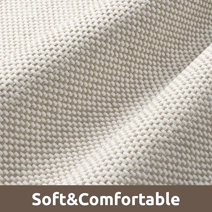 AMOAMI Chenille Bath Mat Super Absorbent Bathroom Mat Quick Dry Bath Mats for Bathroom Rubber Backed Bathroom Rugs Non Slip Washable Fit Under Door, Front of Bathtub, Sink, Beige&White 24"x36"