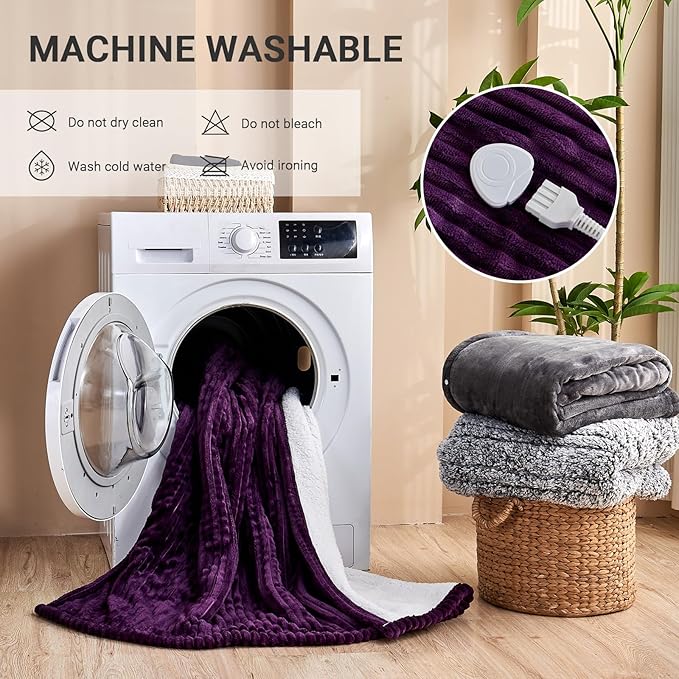 Heated Blanket Electric Full, Soft Flannel Heating Blanket with 8 Hours Auto Off 10 Fast Heating Levels Machine Washable Sherpa Heated Blanket with Overheating Protection