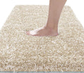Yimobra Fluffy Plush Bath Rug, Shaggy Soft Comfortable Non Slip, Water Absorbent Microfiber Bath Mat, Dry Quick, Machine Washable Thick Bathroom Floor Rugs for Shower, 44"x 24", Light Beige and White