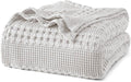 PHF 100% Cotton Waffle Weave Blanket Queen Size for Bed, Soft Lightweight & Breathable, All-Season Comfort, Luxury Aesthetic Woven Bedding for Home Decor, 90"x90", Light Grey