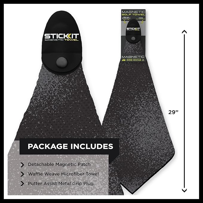 STICKIT Magnetic Golf Towel, Premium 29" Microfiber with Deep Waffle Pockets, Industrial Strength Magnet for Secure Hold to Golf Carts & Clubs, Ultra-Absorbent, Fast-Drying, Easy-Clean Design