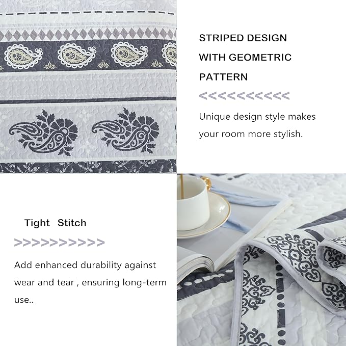 Quilts Queen Size, Cotton Bed Set, Luxury Purple Comforter Set, Reversible Striped Bedding Queen Size, Reversible Lightweight Bedspread All Season 3 Piece