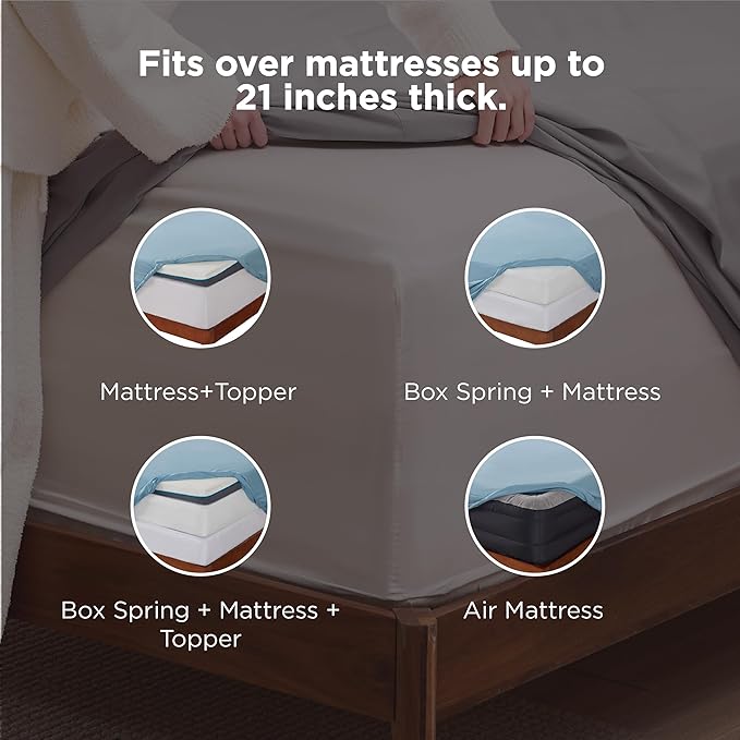 Bedsure Deep Pocket King Sheet Set - Fits Mattresses Up to 21 Inches Thick - 4 Piece GentleSoft Bed Sheets, Moisture Wicking, Soft & Cooling Bedsheet & Pillowcases, Easy & Secure Fit, Mineral Blue