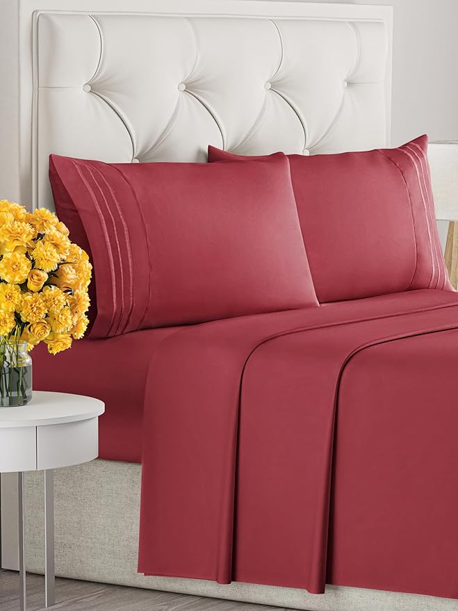 Cal King Size 4 Piece Sheet Set - Extra Soft, Breathable & Cooling Sheets - Hotel Luxury Durable Bed Sheets for Women & Men - Deep Pockets, Easy-Fit & Wrinkle-Free Sheets - Berry Oeko-Tex Bed Sheets
