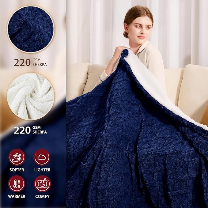 Heated Electric Blanket Queen Size-84"x90" Heating Blanket with 10 Heating Levels & 5 Time Settings Over-Heat Protection，Winter Warmer for Adults with ETL Certification（Navy Blue）