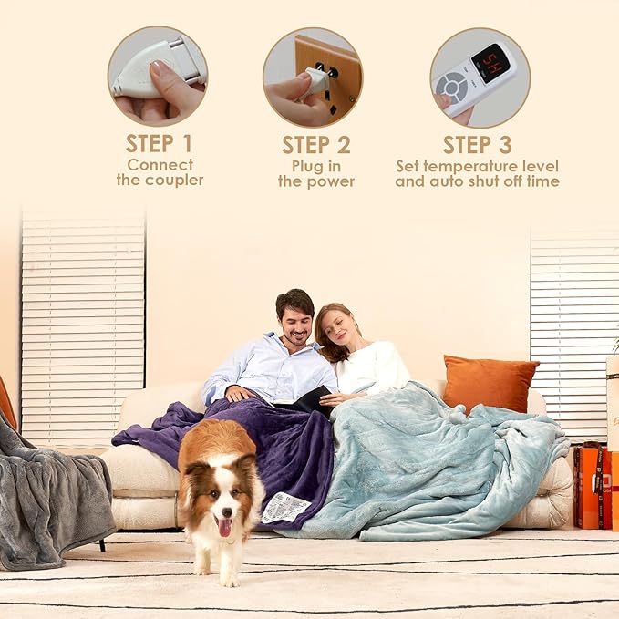 EHEYCIGA Electric Blanket King Size - Heated Blanket with 9 Heating Levels & 10 Hr Auto Off, Soft Cozy Sherpa Washable Dual Control Blanket, 90 x 100 Inches
