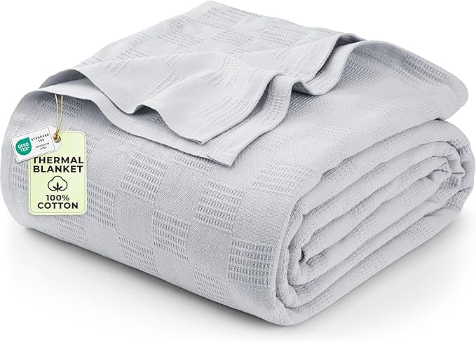 Utopia Bedding Silver 100% Cotton Blanket [Full Size - 90x84 Inch] 350GSM Lightweight, Soft and Breathable Thermal Blanket for All Seasons