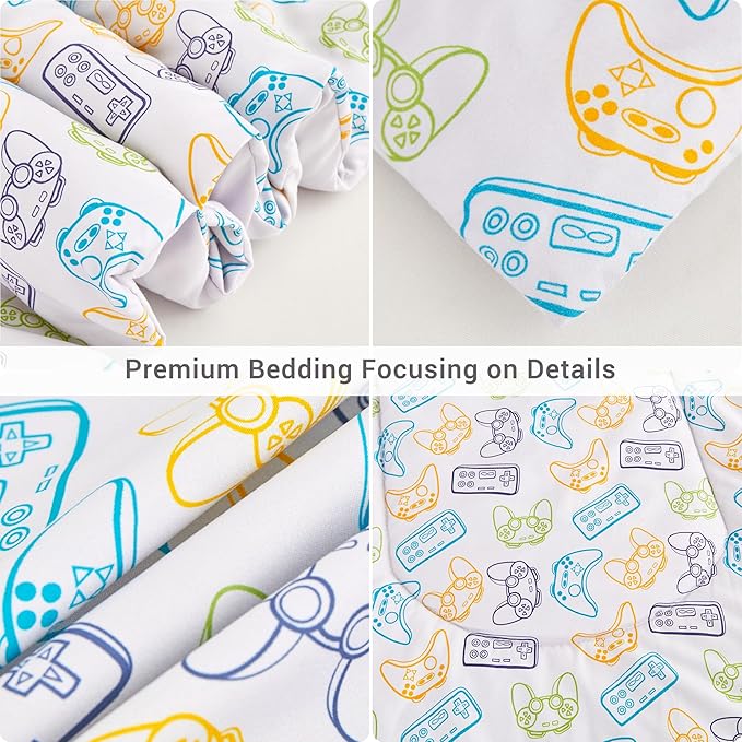 Viviland Kids Twin Bedding Sets for Boys, Soft Microfiber Twin Comforter Sets, Grey Game