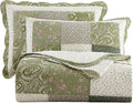 vctops Farmhouse Green 3 Piece Patchwork Quilted Set Floral Embroidery Cotton Bedding Set Lightweight Reversible Bedspread Coverlet 1 Quilt + 2 Pillow Shams (Green Floral,91"x98")