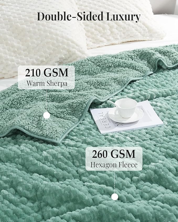 Topblan Sherpa Weighted Blanket for Adluts, Soft Cozy Jacquard Fleece Weighted Blankets Twin Size 12lbs, Thick Heavy Blanket for Sleeping, 48 x 72 inches, Sage Green