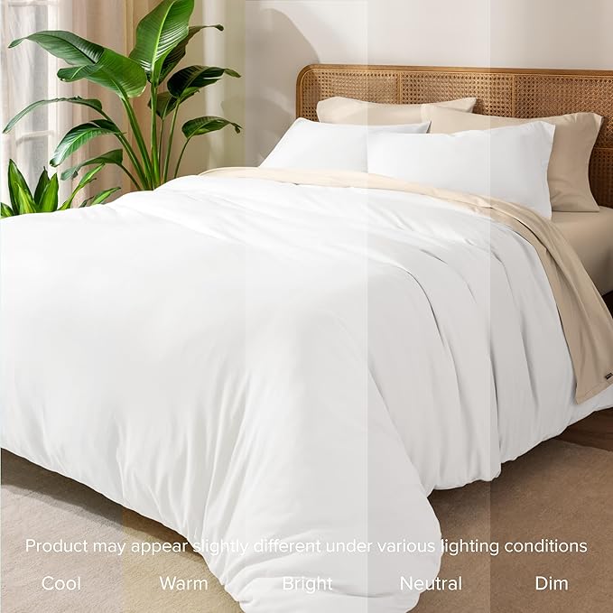 Bare Home 100% Organic Cotton Jersey Duvet Cover Set - Full/Queen Size - Ultra Soft - 100% Cotton - 3pcs - Corner Ties - Button Closure - Envelope Pillowcases (Full/Queen, White)