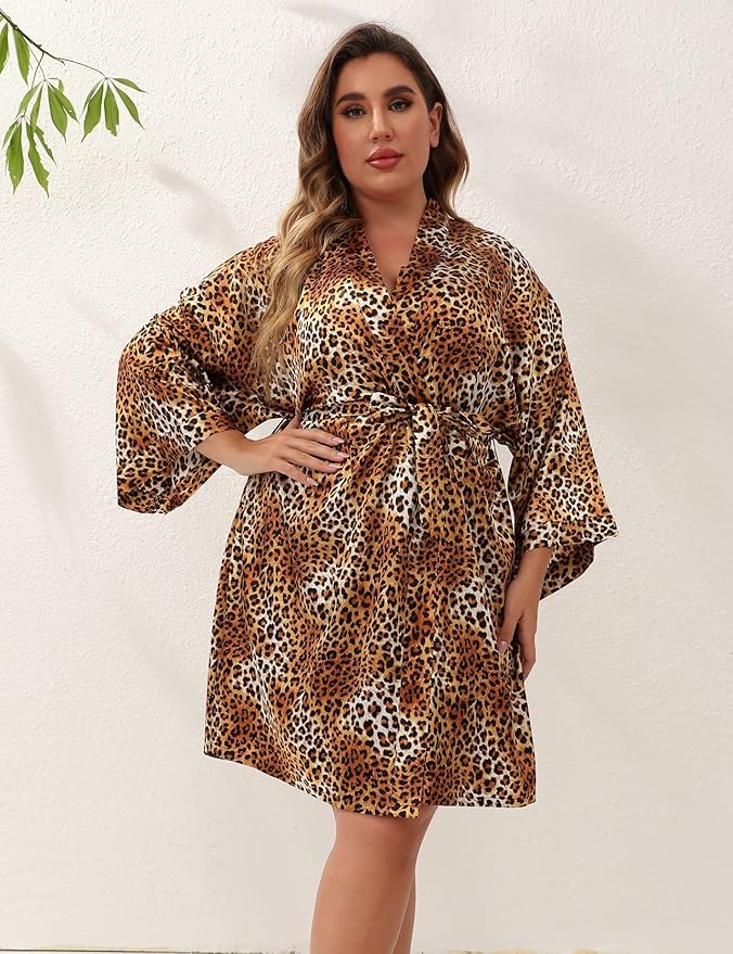 Women's Plus Size Satin Robes Plus Size Silky Kimonos Robes Sleepwear,Short
