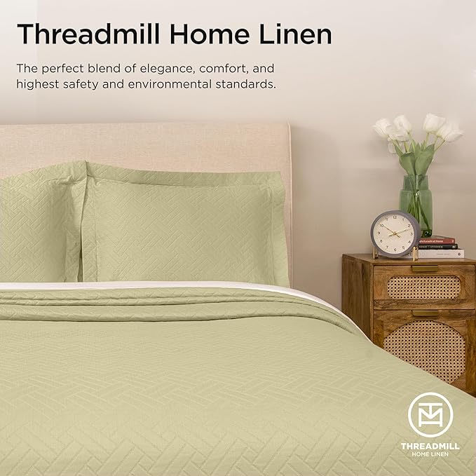 Threadmill Luxury Cotton Blankets for Queen Size Bed | All-Season 100% Cotton Queen Size Blanket | Criss Cross Cozy Lightweight, Soft Breathable Coverlet fits Full Size Bed, 90x92 | Sage Green