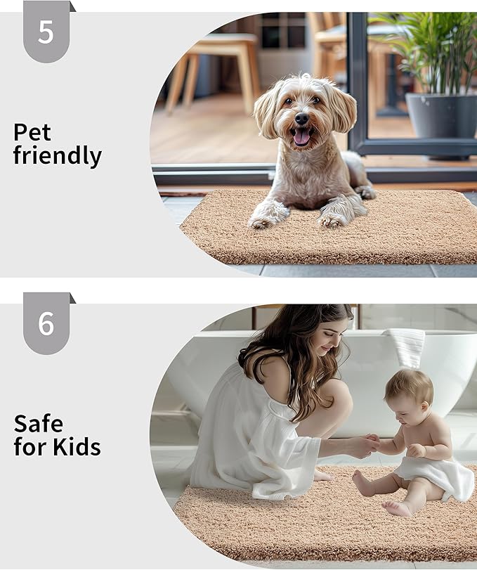 Beige Bathroom Runner Rug 24x70 Non Slip Fluffy Long Bath Mat for Bathroom Floor Washable Plush Luxury Large Bath Rug for Tub Absorbent Runner Rug for Bedside