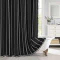 MitoVilla Boho Long Shower Curtain 72 x 78, Black Farmhouse 78 inch Long Polyester Linen Fabric Shower Curtains with Tassel for Chic Cottagecore French Rustic Bathroom Decor
