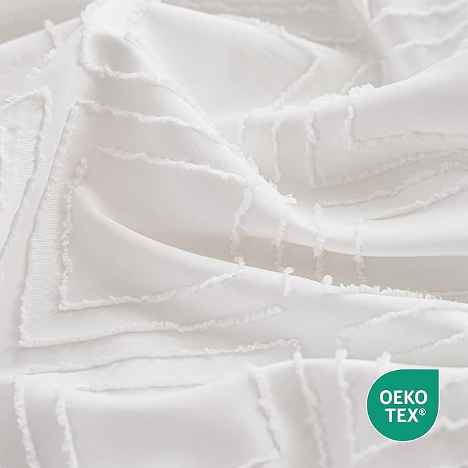 JELLYMONI Duvet Cover King Size White - 3PCS Boho Duvet Cover Set Plaid Polyester Tufted Bohemian Jacquard Knit Textured Comforter Cover 104×90in Rhombic Geometric Pattern Zipper Corner Tie