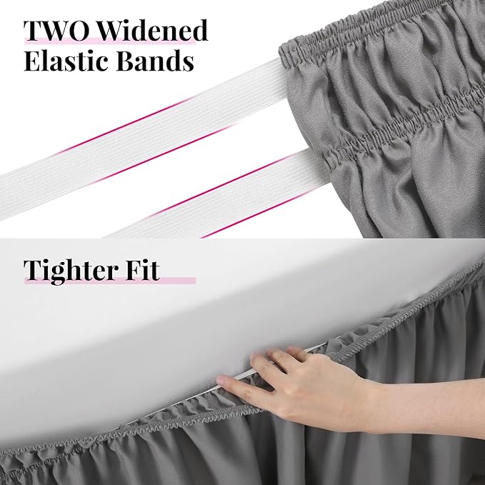 RIMELA Bed Skirt Full Size Silver Grey Bed Skirt 15 Inch Drop, Wrap Around Elastic Adjustable Bedskirt, Dust Ruffle for Bed Frame & Box Spring Soft Durable Fabric Machine Washable Easy to Install