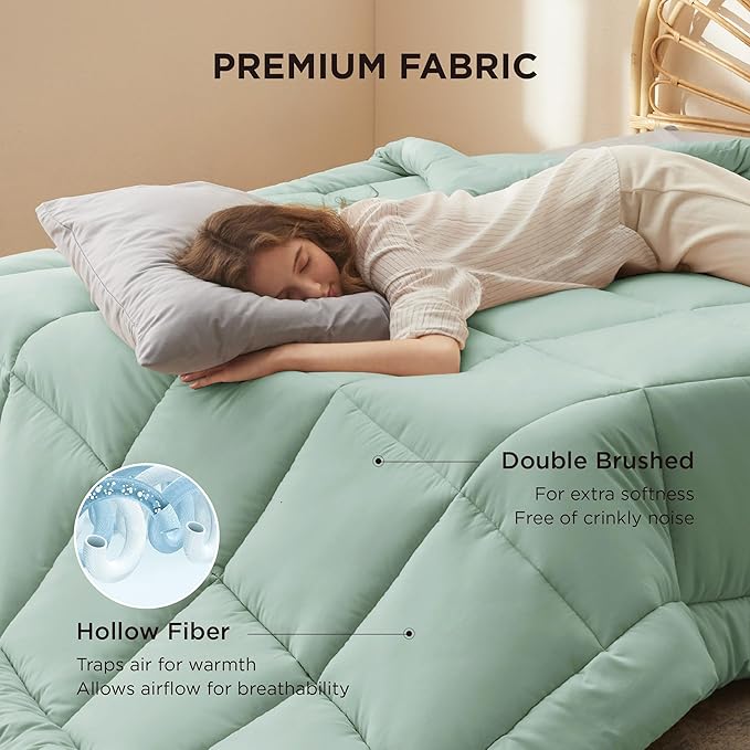 Bedsure Comforter Duvet Insert - Quilted Comforters King Size, All Season Duvet, GentleSoft Down Alternative Bedding, with 8 Tabs, Gifts for Women/Men, Sage Green, King 90 x 102 Inches