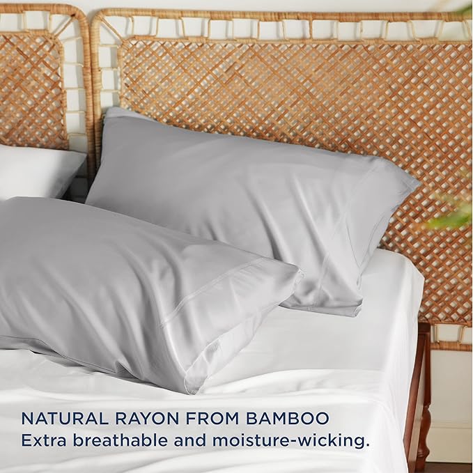 Bedsure Pillow Cases Standard Size, Cooling Pillow Cases, Rayon Derived from Bamboo Light Grey Pillowcases Standard Set of 2, Breathable & Soft Pillow Covers with Envelope Closure, 20x26 Inches