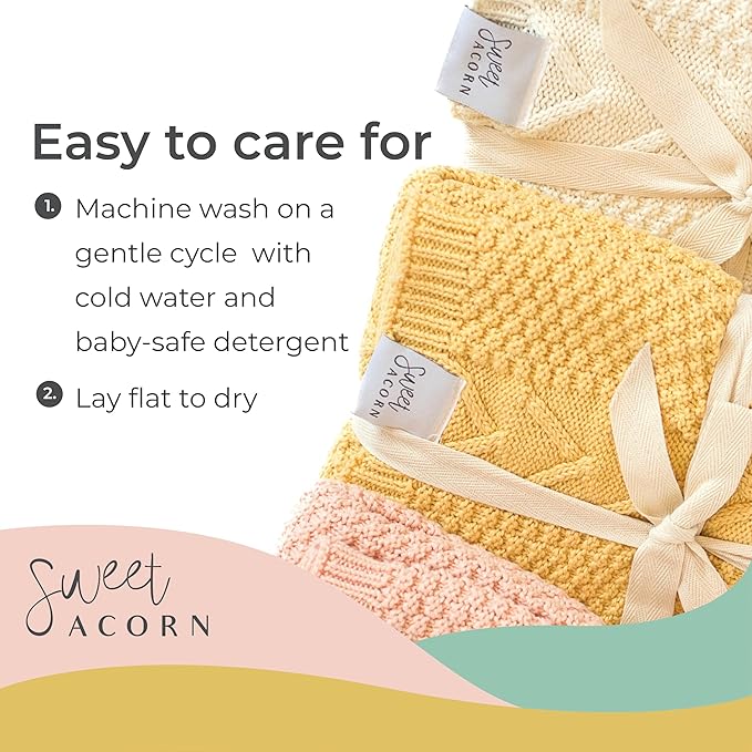 Knit Baby Blanket in Elegant Pattern, Organic Cotton Blankets for Crib or Stroller, Receiving Blankets - Butter Yellow
