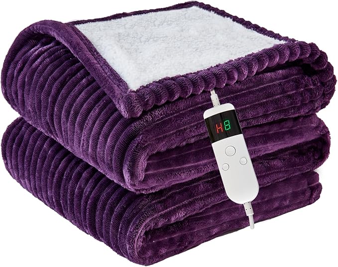 Heated Blanket Electric Full, Soft Flannel Heating Blanket with 8 Hours Auto Off 10 Fast Heating Levels Machine Washable Sherpa Heated Blanket with Overheating Protection