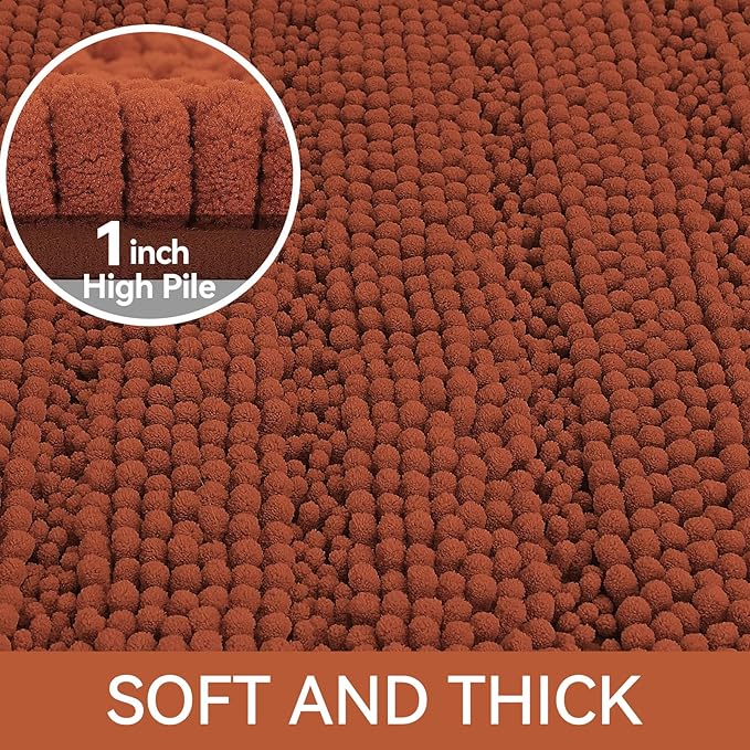 Bcoimo 48"×24" Chenille Bath Mat – Non-Slip with Backing Bath Rug Ultra-Absorbent and Machine Washable Bathroom Mat Quick-Dry Design. Ideal for Bathroom and Tub Areas