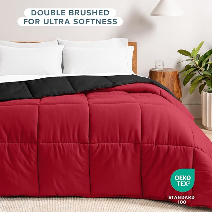 Bare Home Oversized King Comforter - Reversible Colors - Goose Down Alternative - Ultra-Soft - Premium 1800 Series - All Season Warmth - Bedding Comforter (Oversized King, Black/Red)