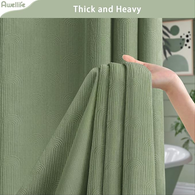 Awellife Sage Green Shower Curtains for Bathroom Cotton Fabric Touch Bohemian Mid Century Boho Minimalist Arch 72" L X 36" W