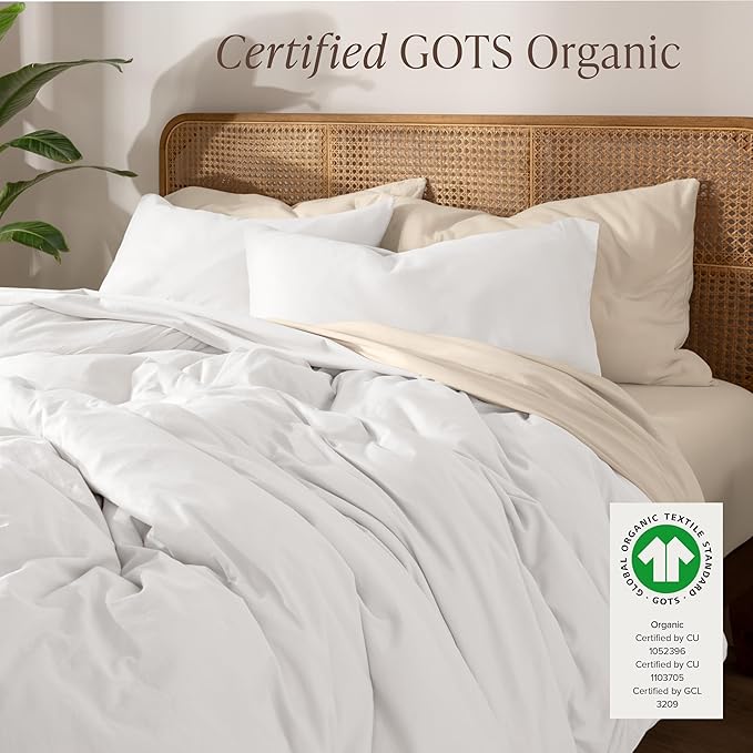Bare Home 100% Organic Cotton Jersey Duvet Cover Set - Twin/Twin XL Size - Ultra Soft - 100% Cotton - 2pcs - Corner Ties - Button Closure - Envelope Pillowcase (Twin/Twin XL, White)