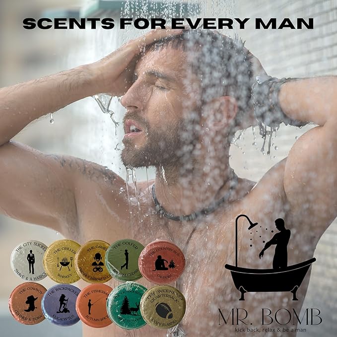 Mr. Bomb Large Shower Steamers for Men, Dude Bombs, Aromatherapy for The Guys, Shower Bombs for Men Gift Set, 10 Pack Steamer Set, Elevate Your Bathing and Relaxation (Large, Man-Up)
