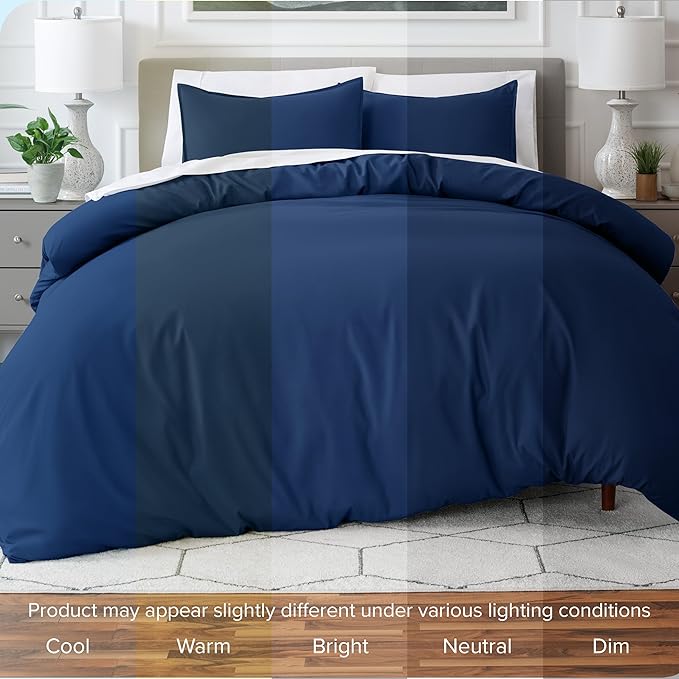 Bare Home Bedding Duvet Cover Queen Size - Premium 1800 Super Soft Duvet Covers Collection - Lightweight, Cooling Duvet Cover - Soft Breathable Bedding (Queen, Dark Blue)