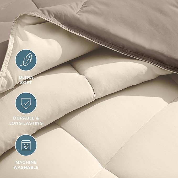 Bare Home Oversized King Comforter - Reversible Colors - Goose Down Alternative - Ultra-Soft - Premium 1800 Series - All Season Warmth - Bedding Comforter (Oversized King, Taupe/Sand)