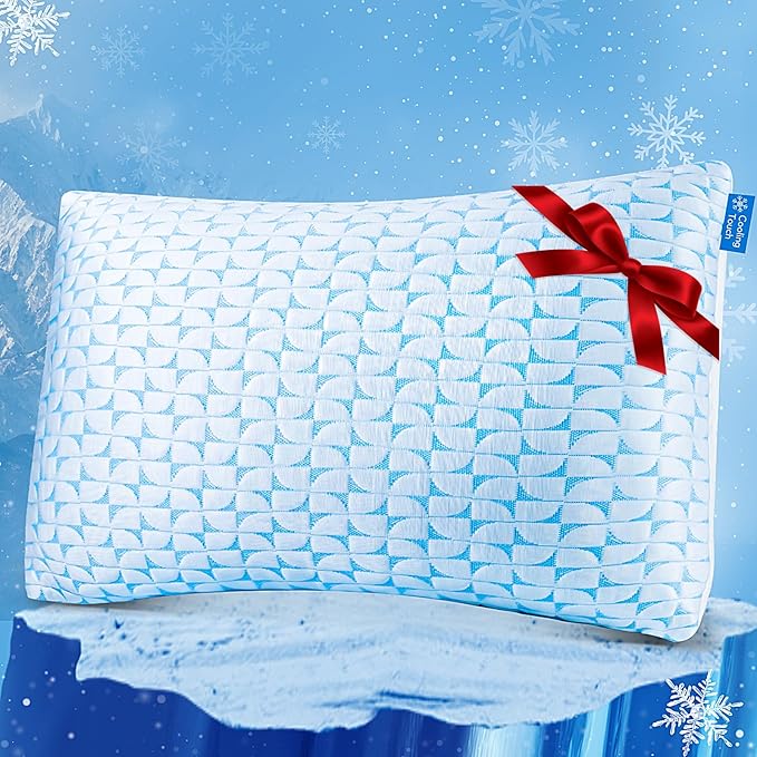 QUTOOL Firm Pillow King Size Shredded Memory Foam Pillows, Adjustable Cooling Pillow for Side Sleeper, Supportive Fluffy Bed Pillows for Sleeping with Washable Cover, Gift for Dad Mom