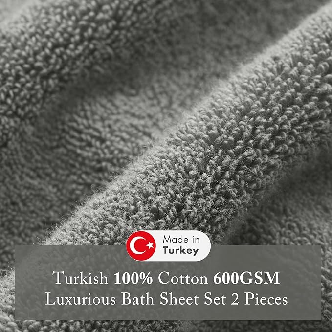 Madison Park Turkish Bath Towel Set 100% Cotton Bath Towel 600GSM Oversized Body Towel 2 Piece, Luxury Soft, Thick Spa Quality, Quick Dry Bathroom Towel, Jumble, 35" x 70", Charcoal