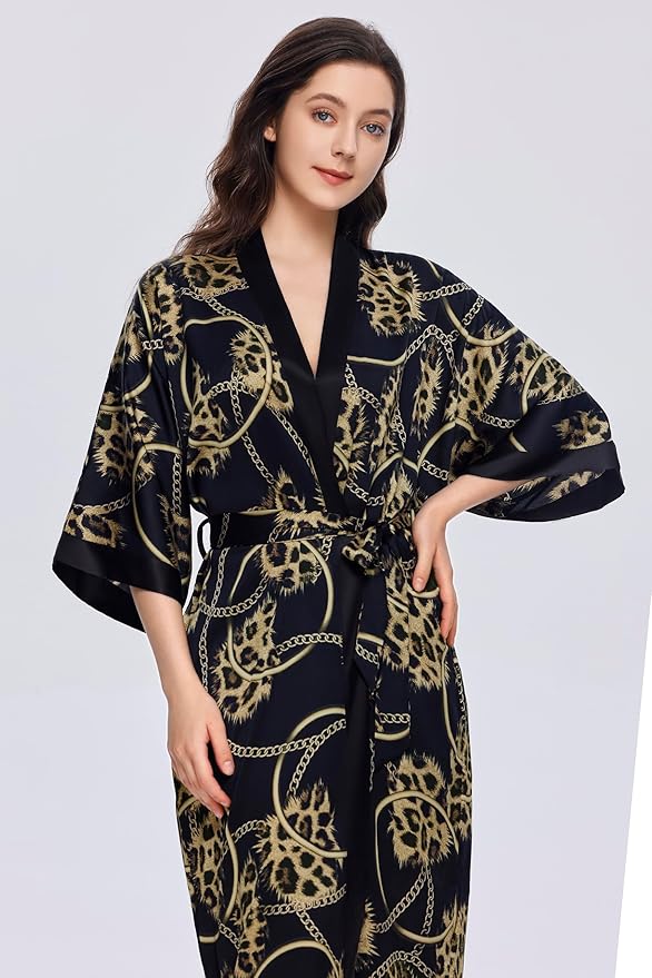 PRODESIGN Kimono Robe for Women - Long Satin Sleepwear Silky Kimono Cover-Up Nightgown Japanese Bathrobe Loungewear Blouse