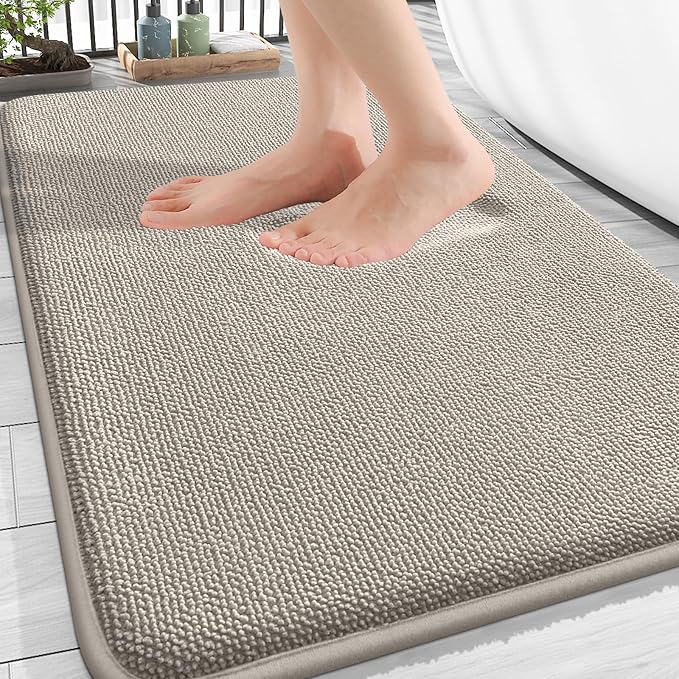 OLANLY Thick Memory Foam Bath Mat Rug 30x20, Extra Soft Absorbent Bathroom Rug, Quick Dry Bath Mats, Non-Slip, Machine Washable Carpet for Bathroom, Tub and Shower, Home Decor Accessories, Warm Taupe