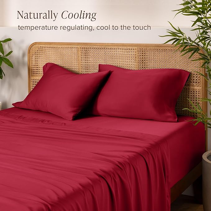 Bare Home 100% Rayon Made from Bamboo Twin XL Sheet Set - 3 Piece Bedding Set - Deep Pockets - Breathable - Easy Fit - Bedding Sheets & Pillowcases (Twin XL, Red)