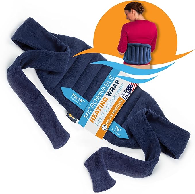 SunnyBay Microwave Heating Pad, Microwavable Moist Hot/Cool Bean Bag Wrap for Neck, Shoulder, Knee, or Back Pain with XL Fastening Straps, 10x18 Inch Heating Area, 2.8 Lbs, 78 Inches