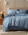 Bedsure Cotton Duvet Cover King - 100% Cotton Waffle Weave Grey Blue Duvet Cover King Size, GentleSoft™ and Breathable Bedding Set for All Season, 3 Pieces, 104"x90"