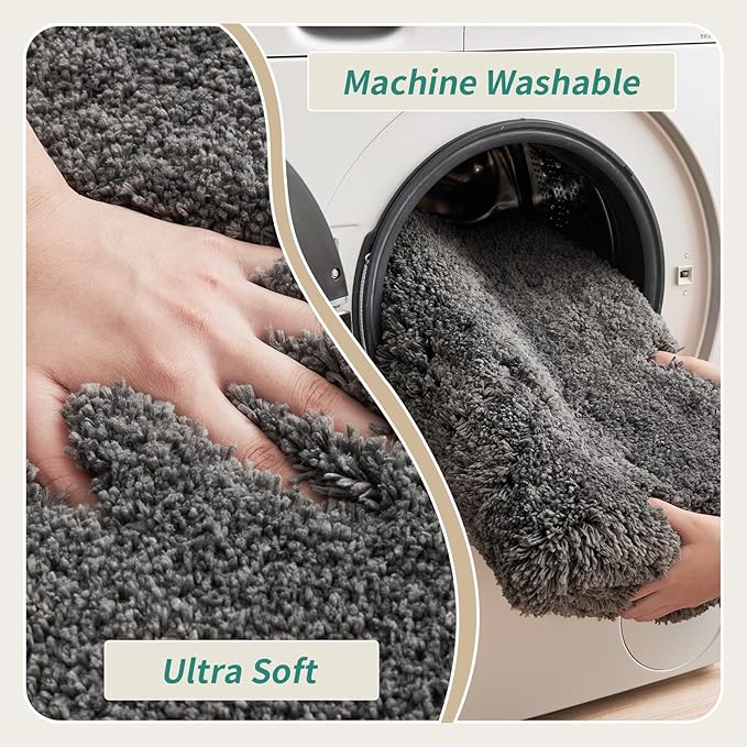 Bathroom Rugs 24x48 Non Slip Dark Grey Fluffy Bath Mat for Bathroom Floor Washable Plush Luxury Bath Rug for Tub Soft Shaggy Absorbent Shower Sink Mat