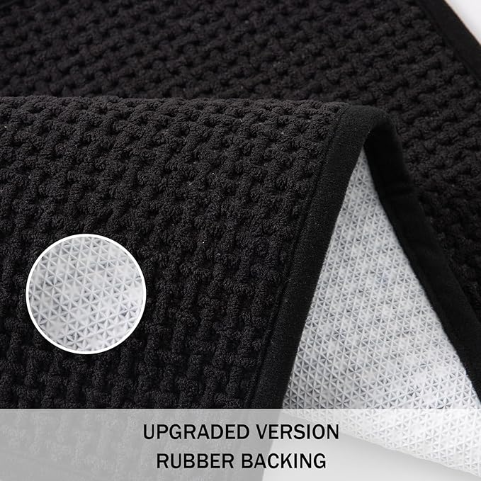 Bathroom Rugs Non Slip Washable, Super Absorbent Thin Bath Mat for Small Quick Dry Low Pile Bathroom Rug, (Black, 32″x20″)